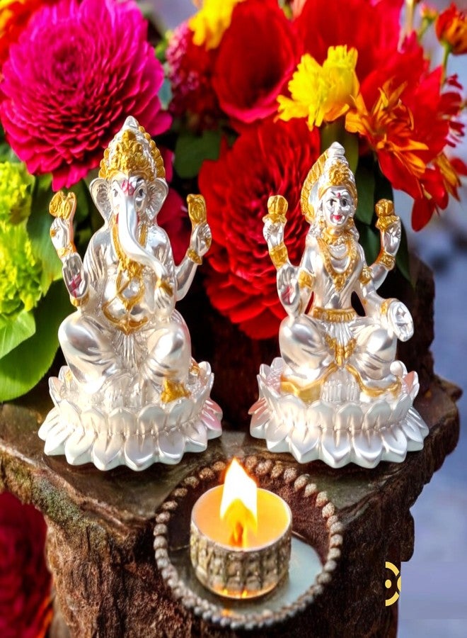 DK trades - Pure Gold and Silver Coated Beautiful and Detailed Murti Idol for Pooja - Divine Laxmi & Ganesh Ji Idol Symbolizing Prosperity and Wealth (Laxmi & Ganesh Ji) - Image 1